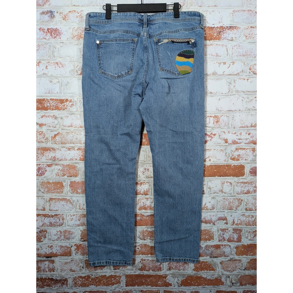 Pilcro Slim Boyfriend Jeans Women 31 Blue Patchwork Embroidered Denim - Picture 2 of 8